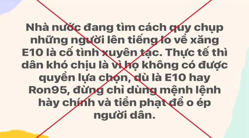 PHẢN BÁC LUẬN ĐIỆU XUYÊN TẠC VỀ XĂNG E10 – ĐỪNG ĐÁNH TRÁO KHÁI NIỆM ĐỂ GÂY HOANG MANG DƯ LUẬN