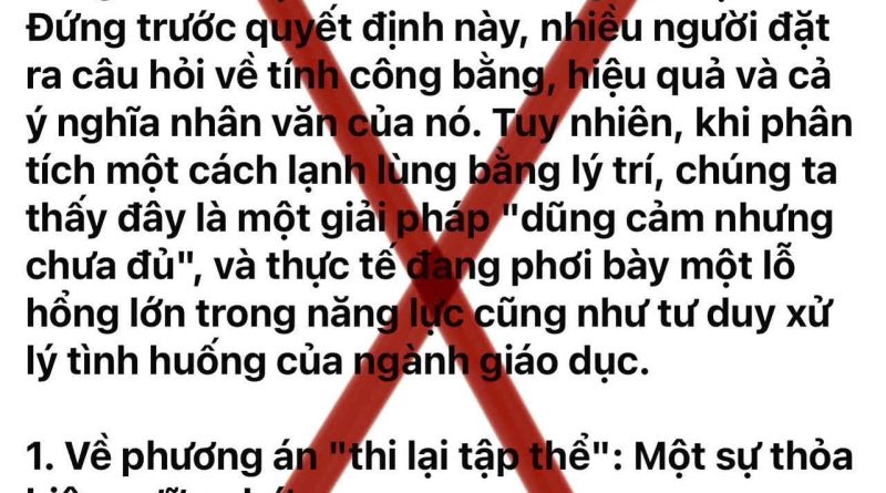 THI LẠI CHO 328 THÍ SINH: ĐỪNG BIẾN MỘT GIẢI PHÁP BẢO VỆ QUYỀN LỢI THÍ SINH THÀNH “BẰNG CHỨNG CỦA SỰ BẤT LỰC”