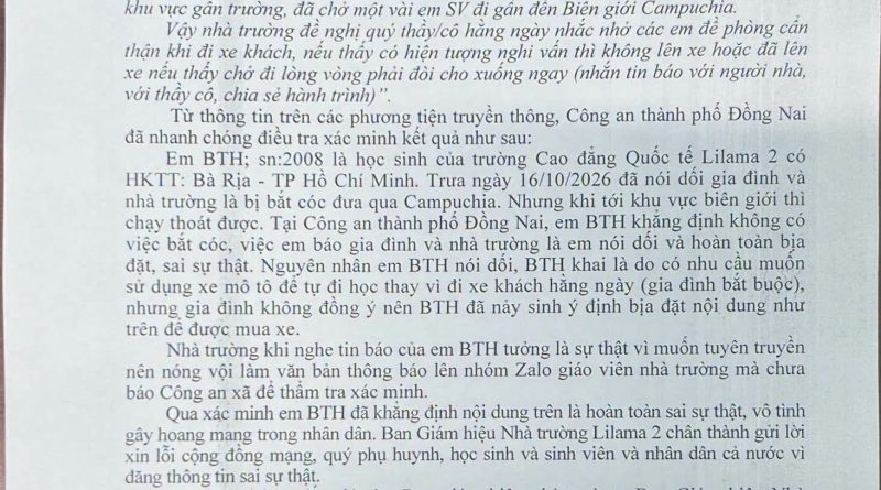 XÁC MINH THÔNG TIN BỊA ĐẶT VỀ XE KHÁCH CHỞ SINH VIÊN ĐẾN KHU VỰC BIÊN GIỚI CAMPUCHIA