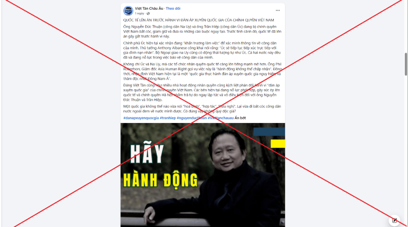 CẦN NHÌN NHẬN KHÁCH QUAN VỤ VIỆC: 3 ĐỐI TƯỢNG NHẬP CẢNH TRÁI PHÉP, LÀ THÀNH VIÊN TỔ CHỨC KHỦNG BỐ ‘VIỆT TÂN’
